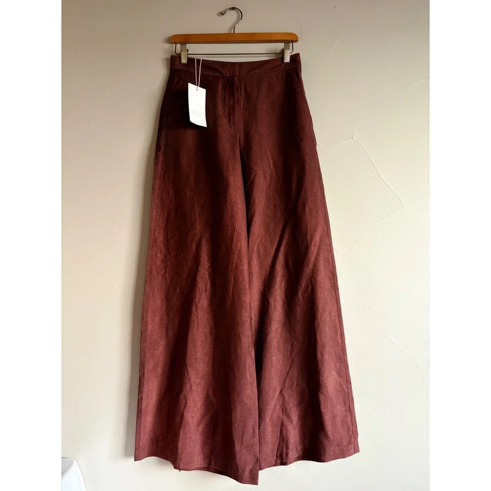 Zara Flowy Wide Leg Pants Dark Russet Blend Wide Leg Palazzo Pants NWT SZ XS